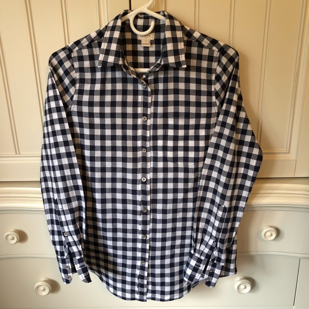 J. Crew Dark Navy And White Check Shirt XS